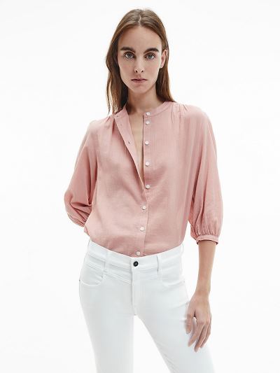 Calvin Klein Ruhák HU716939 | Calvin Klein Textured Cotton Női Blúz Rózsaszín